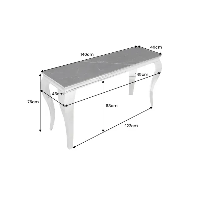 Console design baroque moderne 140 cm – Céramique effet marbre anthracite & pieds chromés