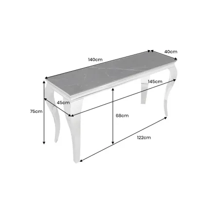 Console design baroque moderne 140 cm – Céramique effet marbre anthracite & pieds chromés