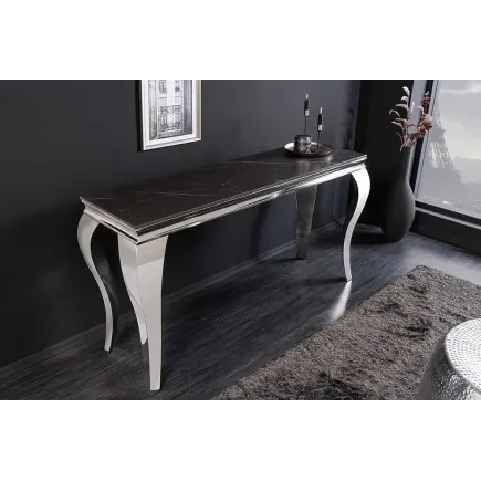 Console design baroque moderne 140 cm – Céramique effet marbre anthracite & pieds chromés 2