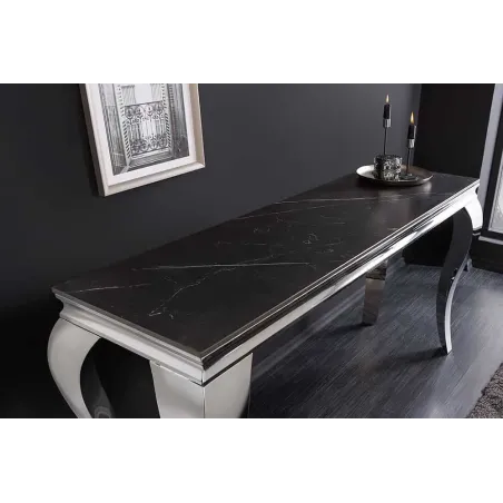 Console design baroque moderne 140 cm – Céramique effet marbre anthracite & pieds chromés
