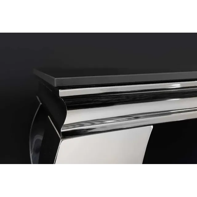 Console design baroque moderne 140 cm – Céramique effet marbre anthracite & pieds chromés