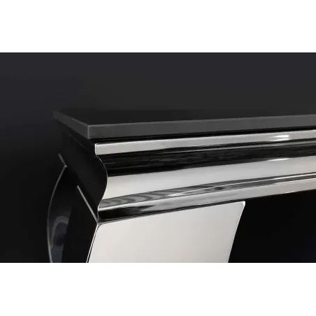 Console design baroque moderne 140 cm – Céramique effet marbre anthracite & pieds chromés