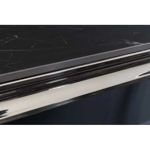 Console design baroque moderne 140 cm – Céramique effet marbre anthracite & pieds chromés