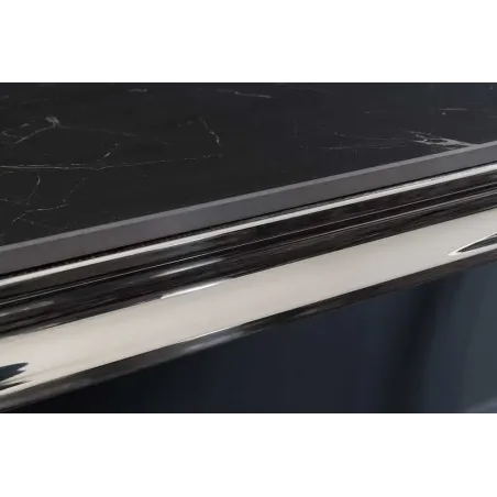Console design baroque moderne 140 cm – Céramique effet marbre anthracite & pieds chromés
