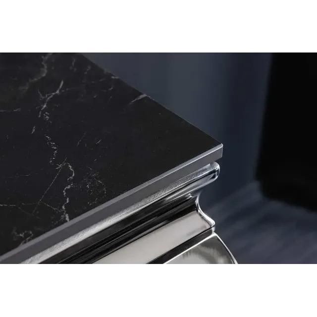 Console design baroque moderne 140 cm – Céramique effet marbre anthracite & pieds chromés