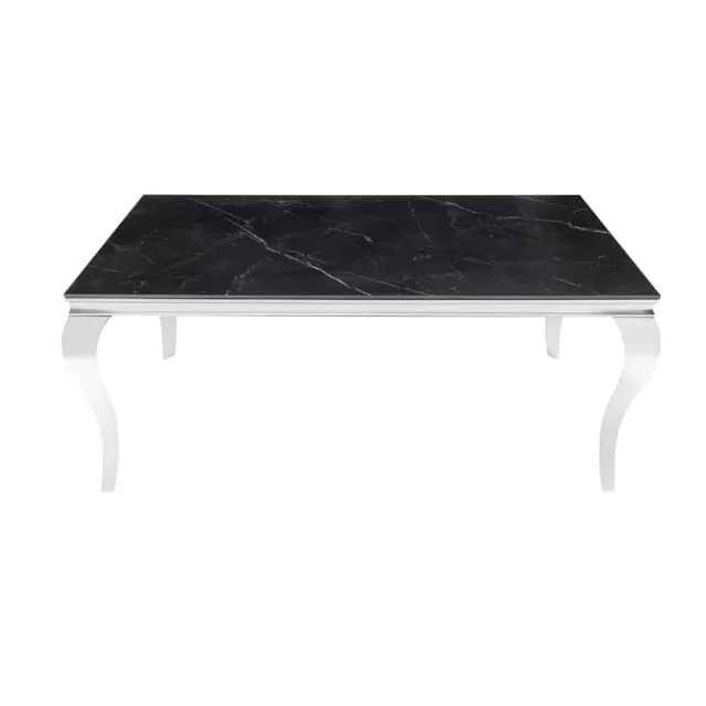 Table à manger design baroque moderne 180 cm – Céramique noir anthracite & pieds chromés Table à manger design baroque moderne 180 cm – Céramique noir anthracite & pieds chromés