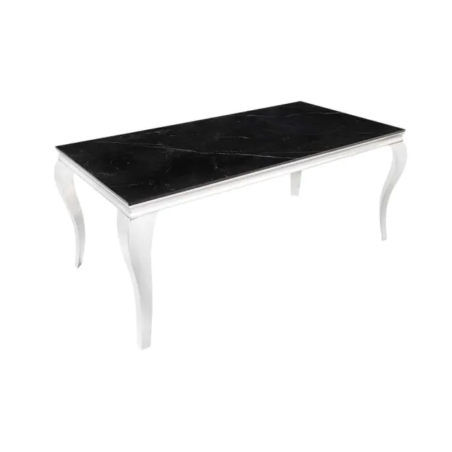 Table à manger design baroque moderne 180 cm – Céramique noir anthracite & pieds chromés Table à manger design baroque moderne 180 cm – Céramique noir anthracite & pieds chromés