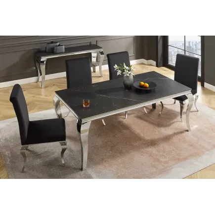 Table à manger design baroque moderne 180 cm – Céramique noir anthracite & pieds chromés 2