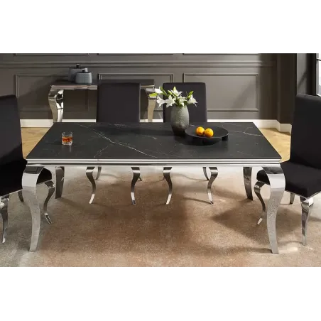 Table à manger design baroque moderne 180 cm – Céramique noir anthracite & pieds chromés
