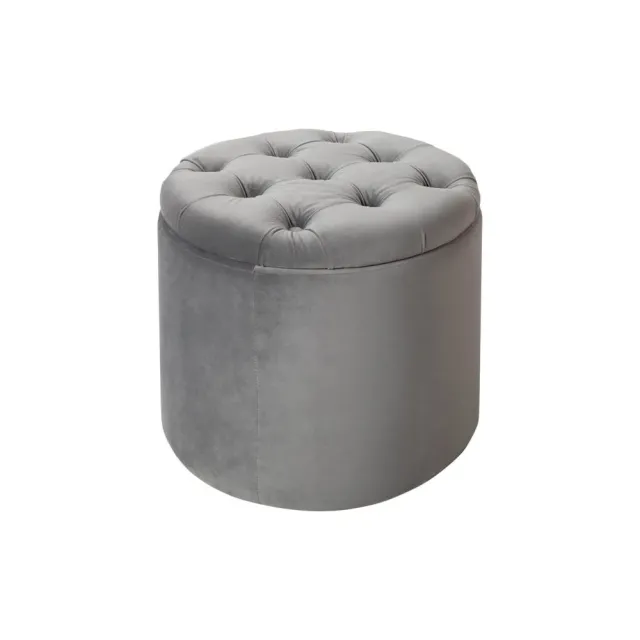 Pouf de rangement baroque moderne – 50 cm – Velours gris argenté avec capitonnage Pouf de rangement baroque moderne – 50 cm – Velours gris argenté avec capitonnage