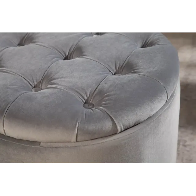 Pouf de rangement baroque moderne – 50 cm – Velours gris argenté avec capitonnage Pouf de rangement baroque moderne – 50 cm – Velours gris argenté avec capitonnage