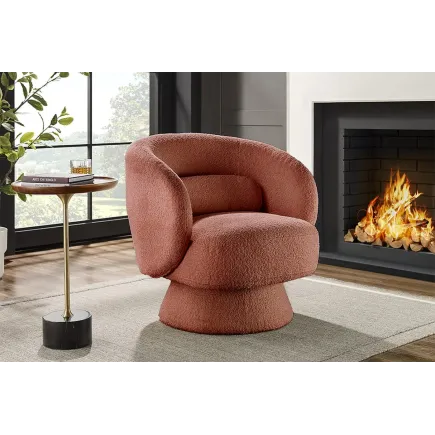 Fauteuil design BOSSA NOVA rotatif 360° – Bouclé effet rouille, confort moderne et style vintage