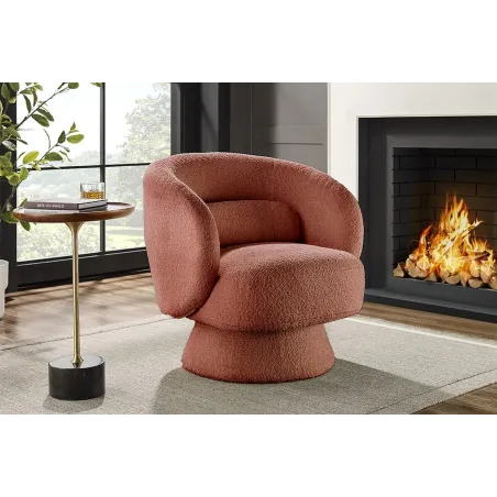 Fauteuil design BOSSA NOVA rotatif 360° – Bouclé effet rouille, confort moderne et style vintage