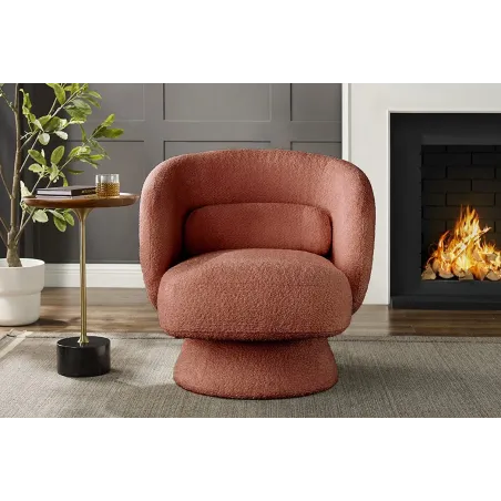 Fauteuil design BOSSA NOVA rotatif 360° – Bouclé effet rouille, confort moderne et style vintage