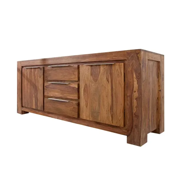 Buffet bas en Bois de Sheesham Massif - Enfilade 2 Portes & 3 Tiroirs
