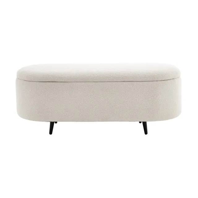 Banquette scandinave VOGUE 110 cm – Bouclé blanc & pieds noirs avec coffre de rangement intégré Banquette scandinave VOGUE 110 cm – Bouclé blanc & pieds noirs avec coffre de rangement intégré