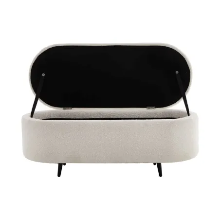 Banquette scandinave VOGUE 110 cm – Bouclé blanc & pieds noirs avec coffre de rangement intégré