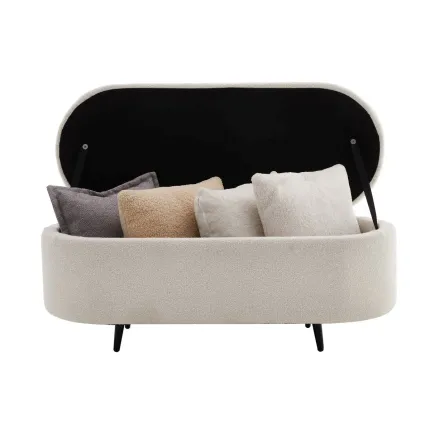 Banquette scandinave VOGUE 110 cm – Bouclé blanc & pieds noirs avec coffre de rangement intégré 2