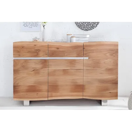 Bahut contemporain de couleur naturelle en bois massif à 3 portes et 2 tiroirs 2