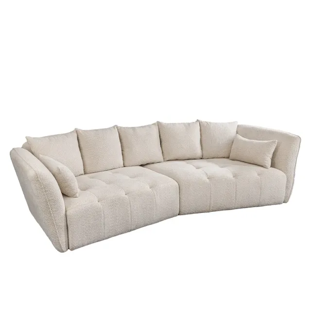 Canapé XXL ROYAL 295 cm – Bouclé champagne beige avec coussins, assise à ressorts et design moderne Canapé XXL ROYAL 295 cm – Bouclé champagne beige avec coussins, assise à ressorts et design moderne