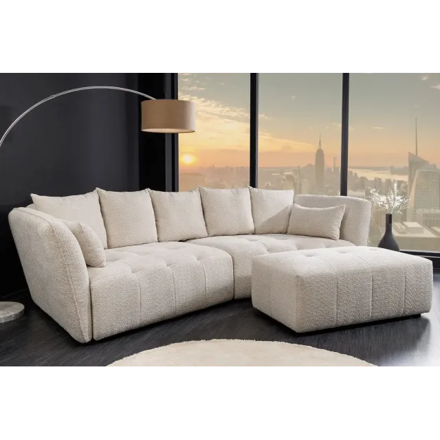 Canapé XXL ROYAL 295 cm – Bouclé champagne beige avec coussins, assise à ressorts et design moderne Canapé XXL ROYAL 295 cm – Bouclé champagne beige avec coussins, assise à ressorts et design moderne