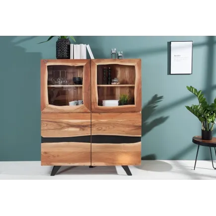 Vitrine moderne de 140cm de couleur naturelle et noir 2