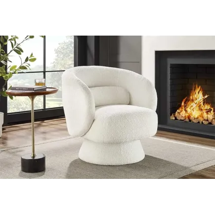 Fauteuil design BOSSA NOVA rotatif 360° – Bouclé blanc moderne et confortable