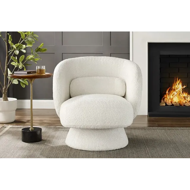Fauteuil design BOSSA NOVA rotatif 360° – Bouclé blanc moderne et confortable
