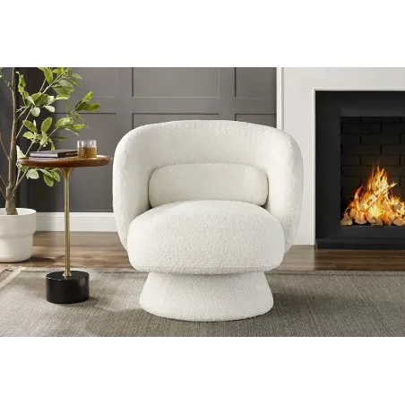 Fauteuil design BOSSA NOVA rotatif 360° – Bouclé blanc moderne et confortable