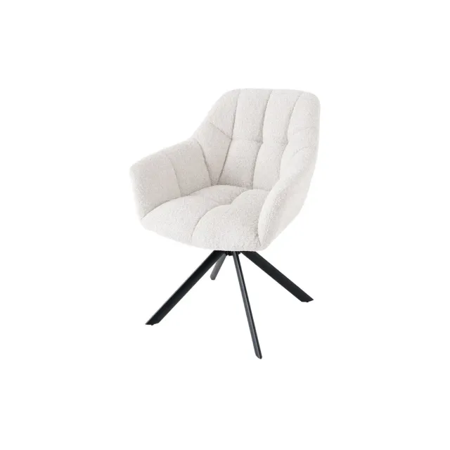 Fauteuil pivotant PAPILLON – Bouclé crème avec accoudoirs, base en métal noir et fonction retour automatique