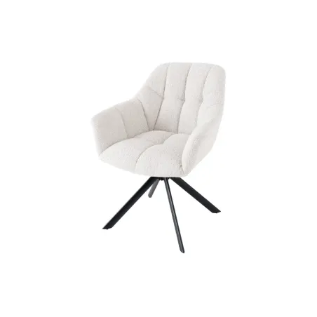 Fauteuil pivotant PAPILLON – Bouclé crème avec accoudoirs, base en métal noir et fonction retour automatique