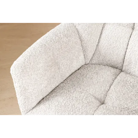 Fauteuil pivotant PAPILLON – Bouclé crème avec accoudoirs, base en métal noir et fonction retour automatique