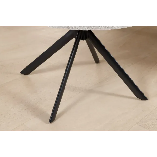 Fauteuil pivotant PAPILLON – Bouclé crème avec accoudoirs, base en métal noir et fonction retour automatique