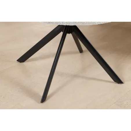 Fauteuil pivotant PAPILLON – Bouclé crème avec accoudoirs, base en métal noir et fonction retour automatique