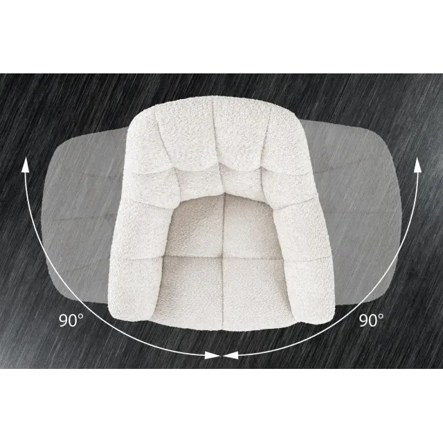 Fauteuil pivotant PAPILLON – Bouclé crème avec accoudoirs, base en métal noir et fonction retour automatique