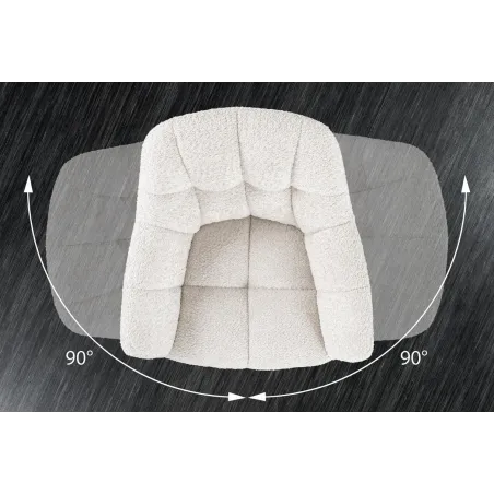 Fauteuil pivotant PAPILLON – Bouclé crème avec accoudoirs, base en métal noir et fonction retour automatique