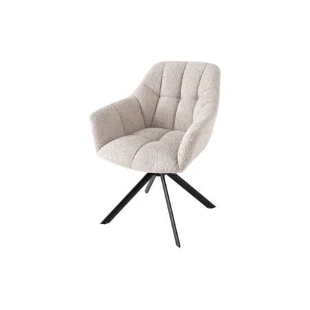 Fauteuil PAPILLON pivotant 180° – Bouclé greige avec accoudoirs et structure en métal noir