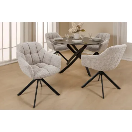 Fauteuil PAPILLON pivotant 180° – Bouclé greige avec accoudoirs et structure en métal noir 2