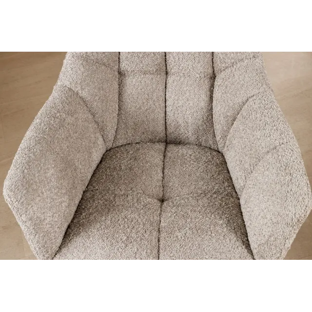 Fauteuil PAPILLON pivotant 180° – Bouclé greige avec accoudoirs et structure en métal noir