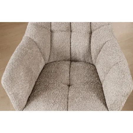 Fauteuil PAPILLON pivotant 180° – Bouclé greige avec accoudoirs et structure en métal noir
