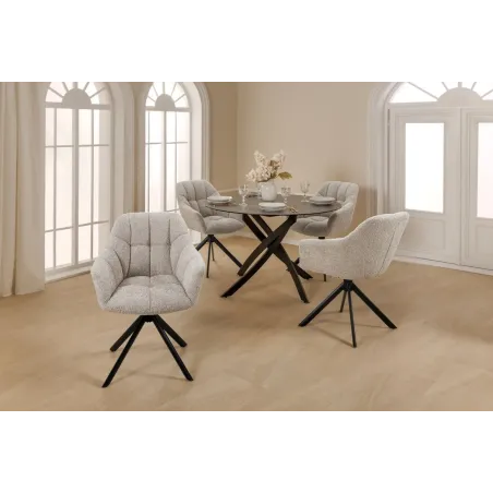 Fauteuil PAPILLON pivotant 180° – Bouclé greige avec accoudoirs et structure en métal noir