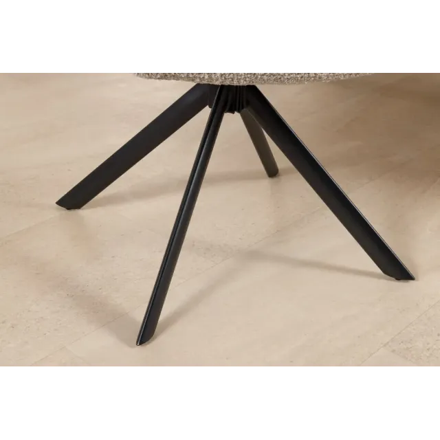 Fauteuil PAPILLON pivotant 180° – Bouclé greige avec accoudoirs et structure en métal noir