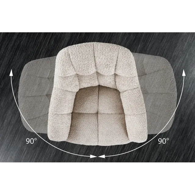 Fauteuil PAPILLON pivotant 180° – Bouclé greige avec accoudoirs et structure en métal noir