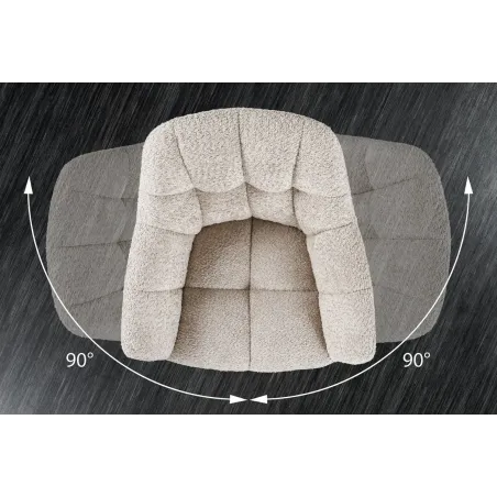 Fauteuil PAPILLON pivotant 180° – Bouclé greige avec accoudoirs et structure en métal noir