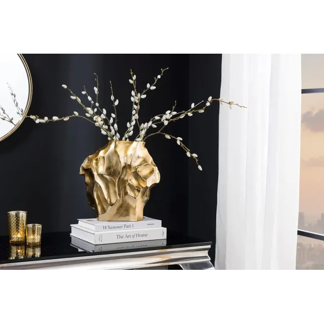 Vase décoratif LIQUID 30 cm – Finition dorée martelée, en métal aluminium, fait main