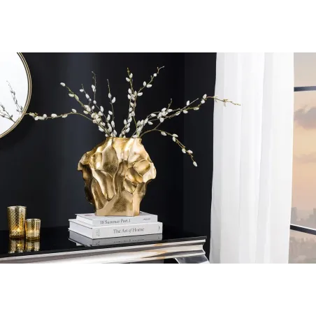 Vase décoratif LIQUID 30 cm – Finition dorée martelée, en métal aluminium, fait main