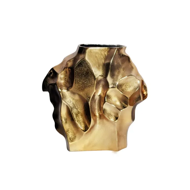 Vase décoratif LIQUID 30 cm – Finition dorée martelée, en métal aluminium, fait main