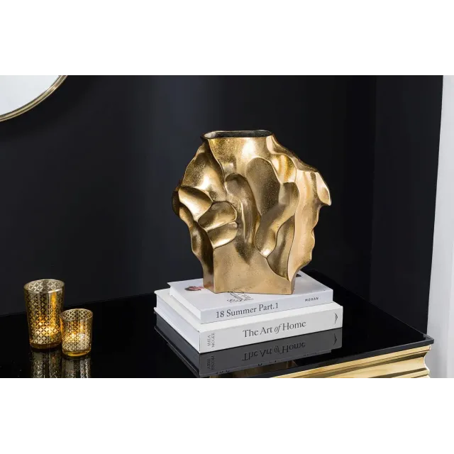 Vase décoratif LIQUID 30 cm – Finition dorée martelée, en métal aluminium, fait main