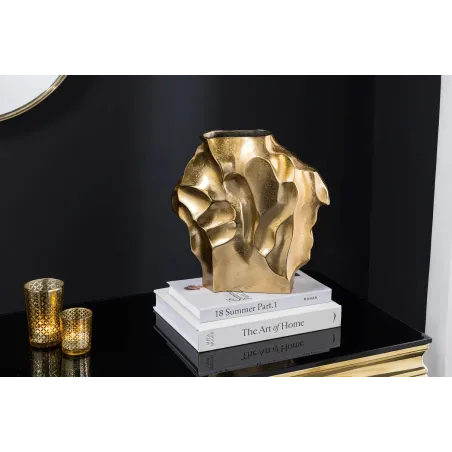Vase décoratif LIQUID 30 cm – Finition dorée martelée, en métal aluminium, fait main