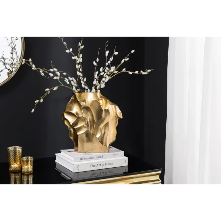 Vase décoratif LIQUID 30 cm – Finition dorée martelée, en métal aluminium, fait main
